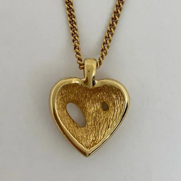 Christian Dior Heart Motif Rhinestone Necklace Pendant Necklace GP Gold Red - Picture 2 of 4